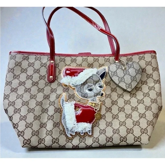Gucci Beige and Red Tote with Embroidered Dog - Picture 1 of 7